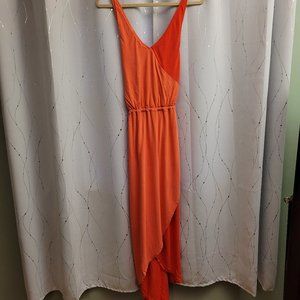 Two Tone Coral High Low Wrap Dress